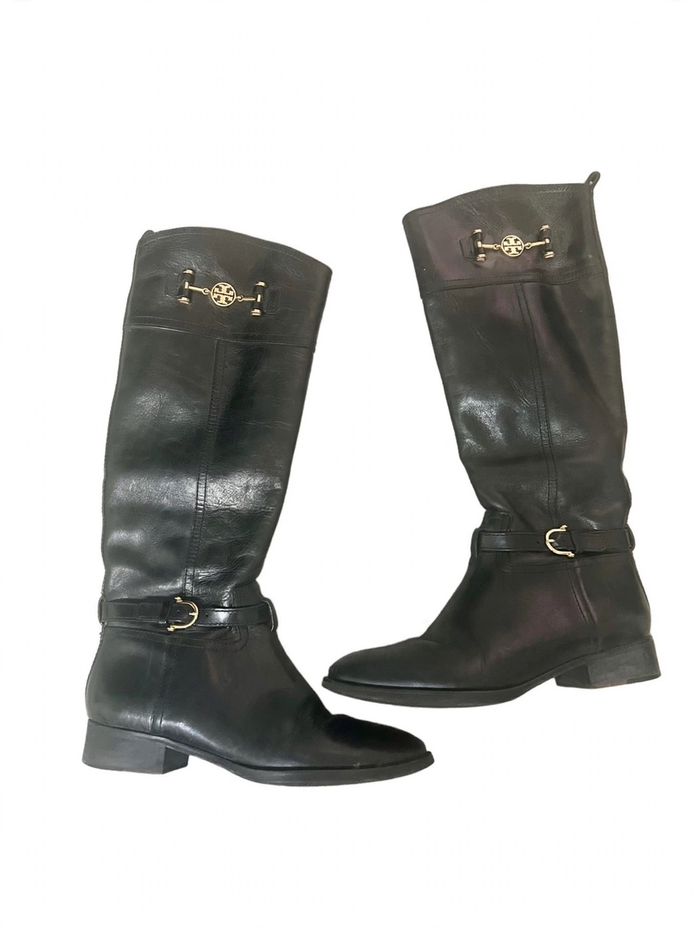 Tory Burch Black Leather Knee-High Riding Boots with Gold Hardware- 9M